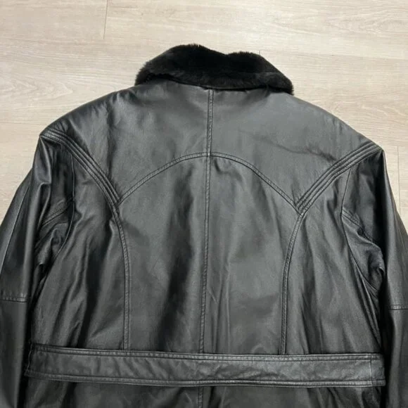 Wilsons Leather Black Fur Lined Heavy Full Zip Bomber Jacket Men’s Size Large